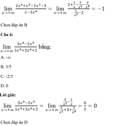 40 câu trắc nghiệm Giới hạn của hàm số (có đáp án) chọn lọc (ảnh 5)