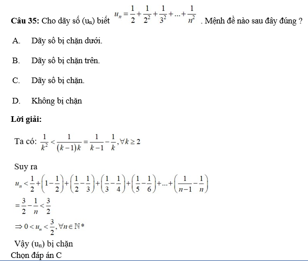 36 câu trắc nghiệm Dãy số (có đáp án) chọn lọc (ảnh 46)