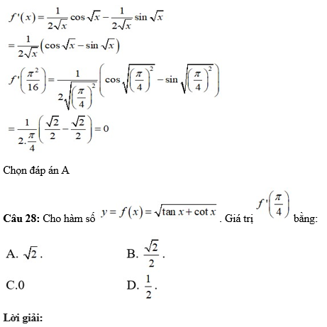 60 câu trắc nghiệm Đạo hàm của các hàm số lượng giác (có đáp án) chọn lọc (ảnh 26)