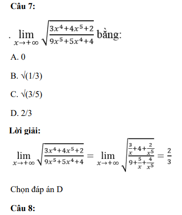40 câu trắc nghiệm Giới hạn của hàm số (có đáp án) chọn lọc (ảnh 6)