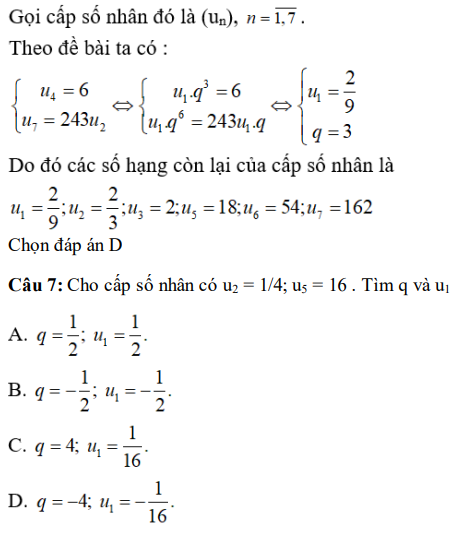 30 câu trắc nghiệm Cấp số nhân (có đáp án) chọn lọc (ảnh 9)