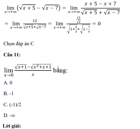 40 câu trắc nghiệm Giới hạn của hàm số (có đáp án) chọn lọc (ảnh 9)