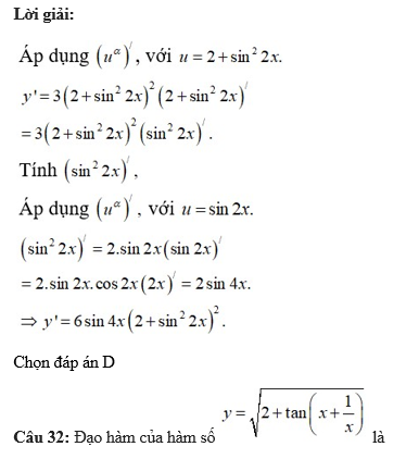 60 câu trắc nghiệm Đạo hàm của các hàm số lượng giác (có đáp án) chọn lọc (ảnh 29)