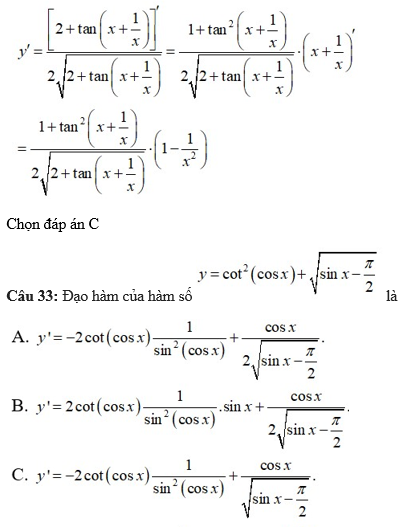 60 câu trắc nghiệm Đạo hàm của các hàm số lượng giác (có đáp án) chọn lọc (ảnh 31)