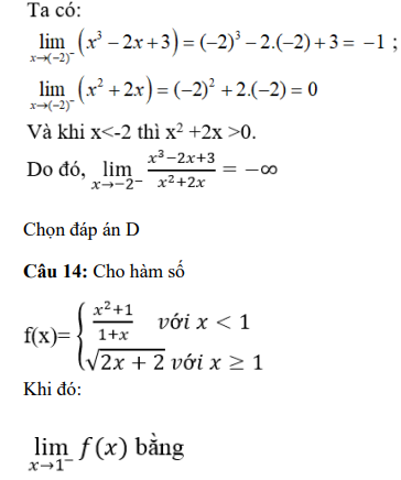 40 câu trắc nghiệm Giới hạn của hàm số (có đáp án) chọn lọc (ảnh 13)