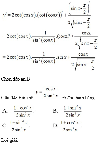 60 câu trắc nghiệm Đạo hàm của các hàm số lượng giác (có đáp án) chọn lọc (ảnh 1)