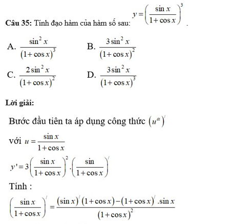 60 câu trắc nghiệm Đạo hàm của các hàm số lượng giác (có đáp án) chọn lọc (ảnh 3)
