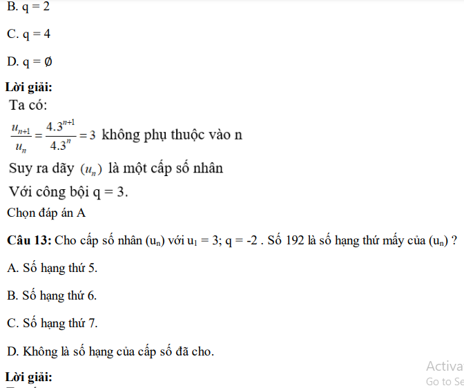 30 câu trắc nghiệm Cấp số nhân (có đáp án) chọn lọc (ảnh 16)