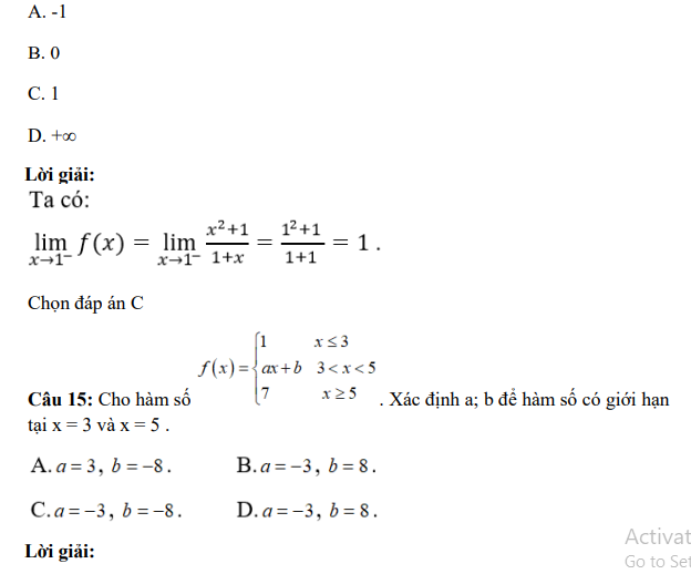 40 câu trắc nghiệm Giới hạn của hàm số (có đáp án) chọn lọc (ảnh 14)