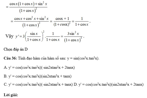 60 câu trắc nghiệm Đạo hàm của các hàm số lượng giác (có đáp án) chọn lọc (ảnh 4)