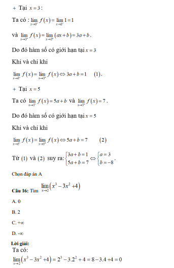40 câu trắc nghiệm Giới hạn của hàm số (có đáp án) chọn lọc (ảnh 15)