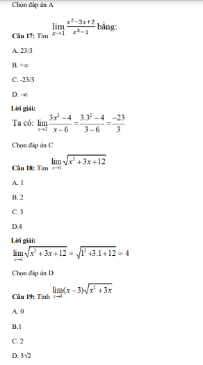 40 câu trắc nghiệm Giới hạn của hàm số (có đáp án) chọn lọc (ảnh 16)