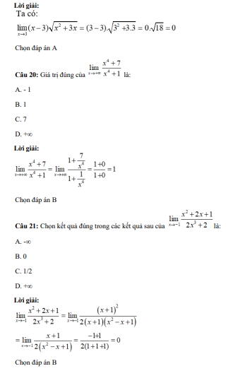 40 câu trắc nghiệm Giới hạn của hàm số (có đáp án) chọn lọc (ảnh 17)