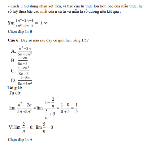 41 câu trắc nghiệm Giới hạn của dãy số (có đáp án) chọn lọc (ảnh 5)
