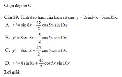 60 câu trắc nghiệm Đạo hàm của các hàm số lượng giác (có đáp án) chọn lọc (ảnh 10)