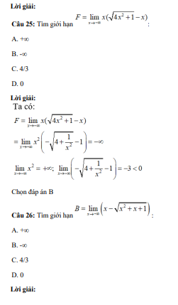 40 câu trắc nghiệm Giới hạn của hàm số (có đáp án) chọn lọc (ảnh 19)
