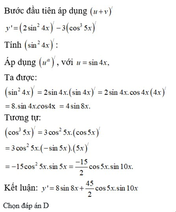 60 câu trắc nghiệm Đạo hàm của các hàm số lượng giác (có đáp án) chọn lọc (ảnh 11)