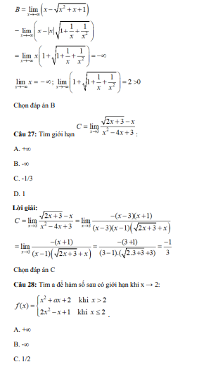 40 câu trắc nghiệm Giới hạn của hàm số (có đáp án) chọn lọc (ảnh 20)