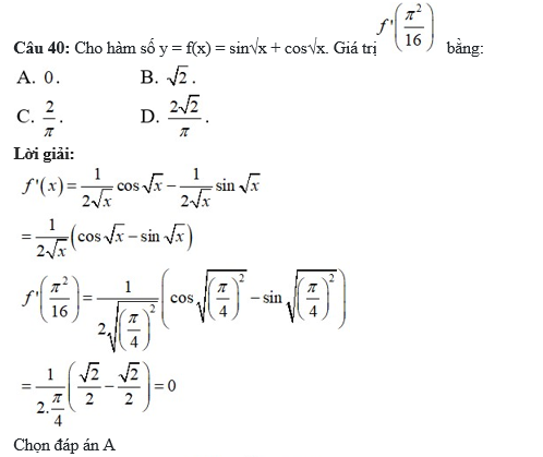 60 câu trắc nghiệm Đạo hàm của các hàm số lượng giác (có đáp án) chọn lọc (ảnh 12)