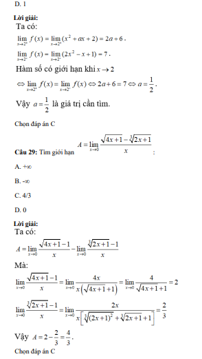 40 câu trắc nghiệm Giới hạn của hàm số (có đáp án) chọn lọc (ảnh 22)