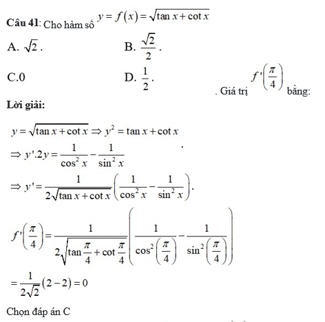 60 câu trắc nghiệm Đạo hàm của các hàm số lượng giác (có đáp án) chọn lọc (ảnh 13)