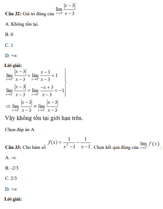 40 câu trắc nghiệm Giới hạn của hàm số (có đáp án) chọn lọc (ảnh 21)