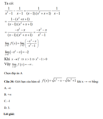 40 câu trắc nghiệm Giới hạn của hàm số (có đáp án) chọn lọc (ảnh 24)