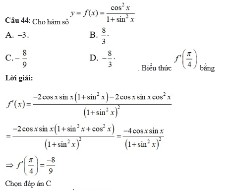 60 câu trắc nghiệm Đạo hàm của các hàm số lượng giác (có đáp án) chọn lọc (ảnh 17)