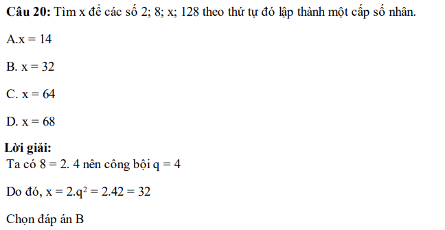30 câu trắc nghiệm Cấp số nhân (có đáp án) chọn lọc (ảnh 28)