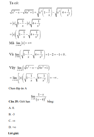 40 câu trắc nghiệm Giới hạn của hàm số (có đáp án) chọn lọc (ảnh 25)