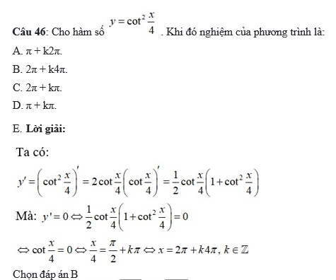 60 câu trắc nghiệm Đạo hàm của các hàm số lượng giác (có đáp án) chọn lọc (ảnh 18)