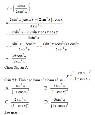 60 câu trắc nghiệm Đạo hàm của các hàm số lượng giác (có đáp án) chọn lọc (ảnh 28)