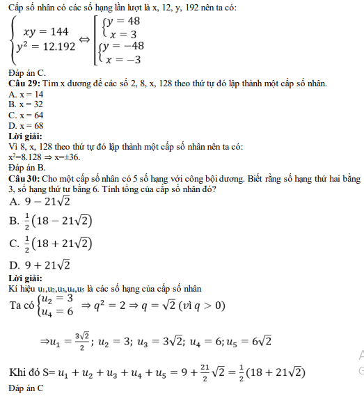 30 câu trắc nghiệm Cấp số nhân (có đáp án) chọn lọc (ảnh 41)