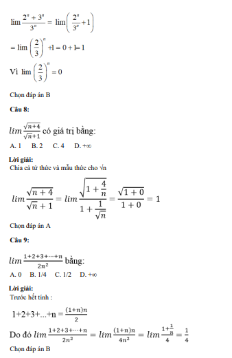 41 câu trắc nghiệm Giới hạn của dãy số (có đáp án) chọn lọc (ảnh 7)