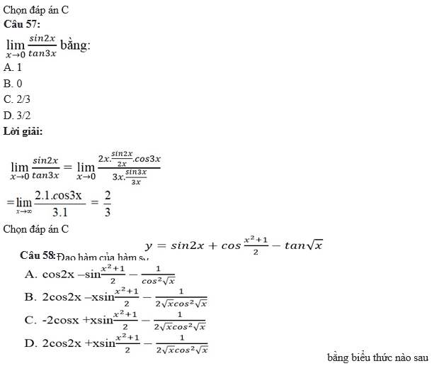 60 câu trắc nghiệm Đạo hàm của các hàm số lượng giác (có đáp án) chọn lọc (ảnh 35)