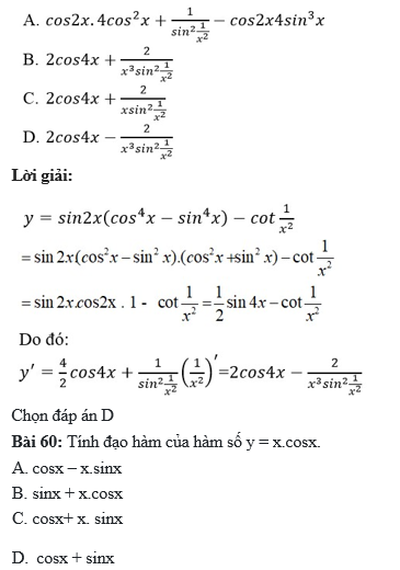 60 câu trắc nghiệm Đạo hàm của các hàm số lượng giác (có đáp án) chọn lọc (ảnh 37)