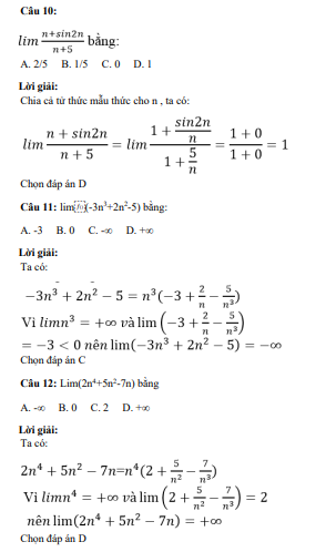 41 câu trắc nghiệm Giới hạn của dãy số (có đáp án) chọn lọc (ảnh 8)