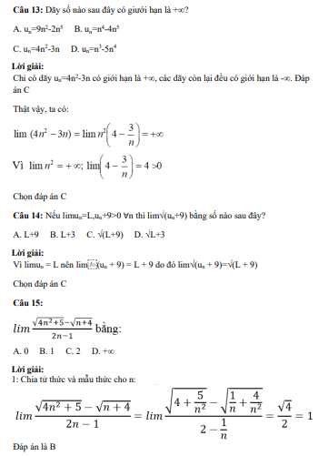 41 câu trắc nghiệm Giới hạn của dãy số (có đáp án) chọn lọc (ảnh 9)
