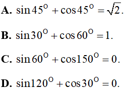 46 câu trắc nghiệm Giá trị lượng giác của một góc bất kì từ 0 độ đến 180 độ (có đáp án) (ảnh 18)