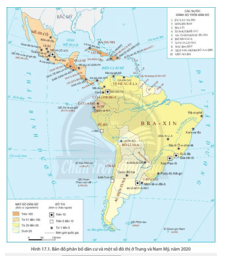 Dựa vào hình 17.1, nhận xét đặc điểm phân bố các đô thị ở Trung và Nam Mỹ (ảnh 2)