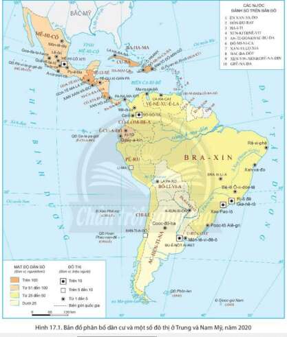 Dựa vào hình 17.1 và thông tin trong bài, trình bày vấn đề đô thị hóa ở Trung và Nam Mỹ (ảnh 1)