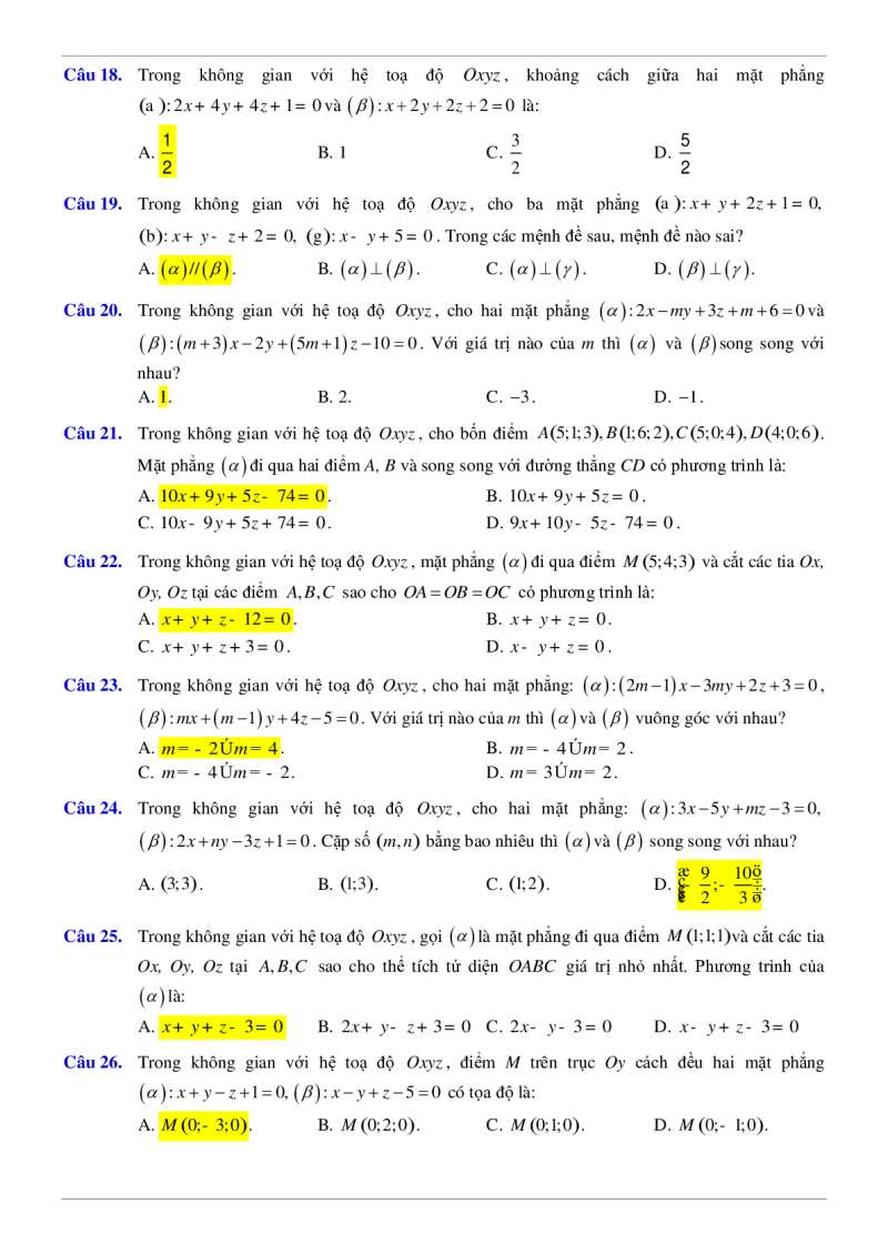 Phương trình mặt phẳng (Lý thuyết + 50 bài tập có lời giải) (ảnh 14)