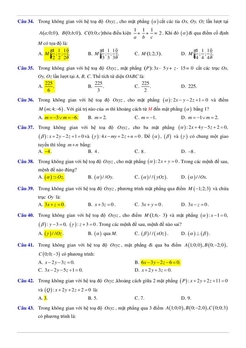 Phương trình mặt phẳng (Lý thuyết + 50 bài tập có lời giải) (ảnh 16)