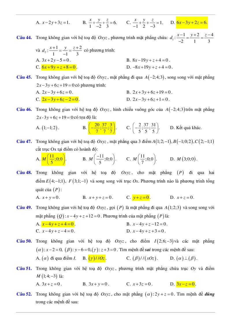 Phương trình mặt phẳng (Lý thuyết + 50 bài tập có lời giải) (ảnh 17)