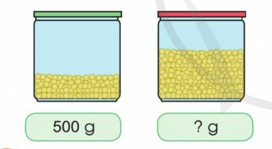 Ước lượng số gam đậu tương trong lọ đựng nhiều hơn, Ước lượng số mi-li-lít nước trong bể lớn hơn (ảnh 1)