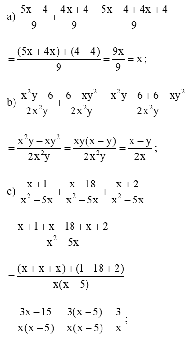 Toán 8 Bài 2 (Cánh diều): Phép cộng, phép trừ phân thức đại số (ảnh 5)