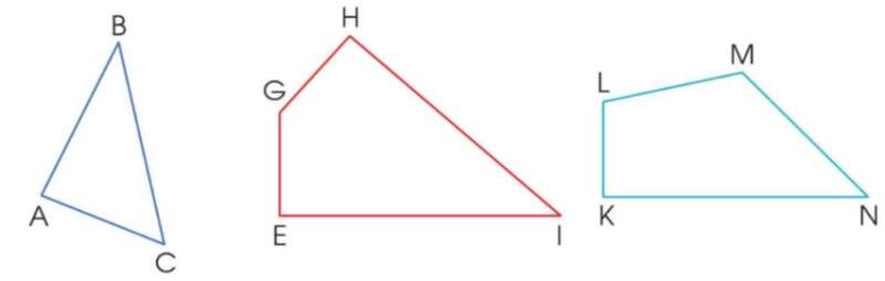 Đọc tên các hình tam giác, hình tứ giác ở trên. (ảnh 1)
