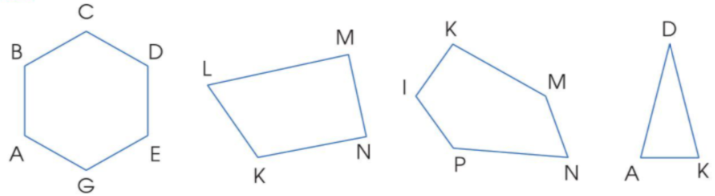 Tìm và đọc tên hình tam giác, hình tứ giác dưới đây (ảnh 1)