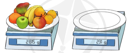 Theo em, cân nặng của trái cây đặt trên đĩa là bao nhiêu gam? (ảnh 1)