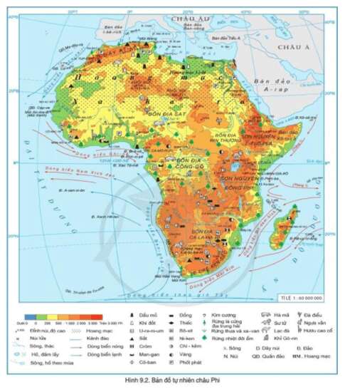 Đọc thông tin và quan sát hình 9.2, hãy cho biết Châu Phi giáp với các biển, đại dương nào (ảnh 1)